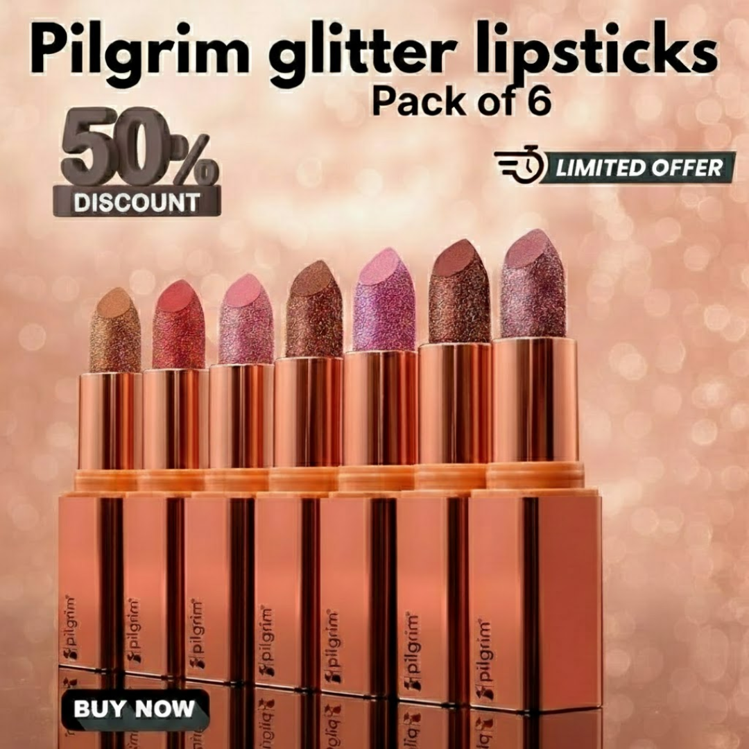 Pilgrim Glitter Lipstick – The Dubai Collection | High-Impact Sparkle, Frosted Shimmer & Non-Drying Luxury Lipstick
