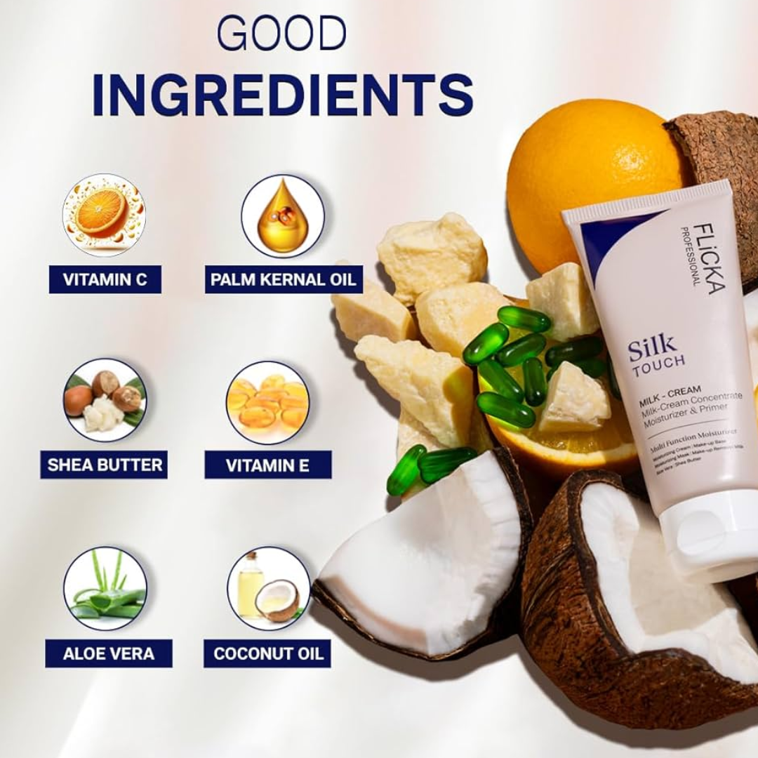 Flicka Silk Touch 3 in 1 Moisturizer and Primer for Face | Long-Lasting, Flawless and Dewy Makeup Base | Pore Minimizer | All Skin Types