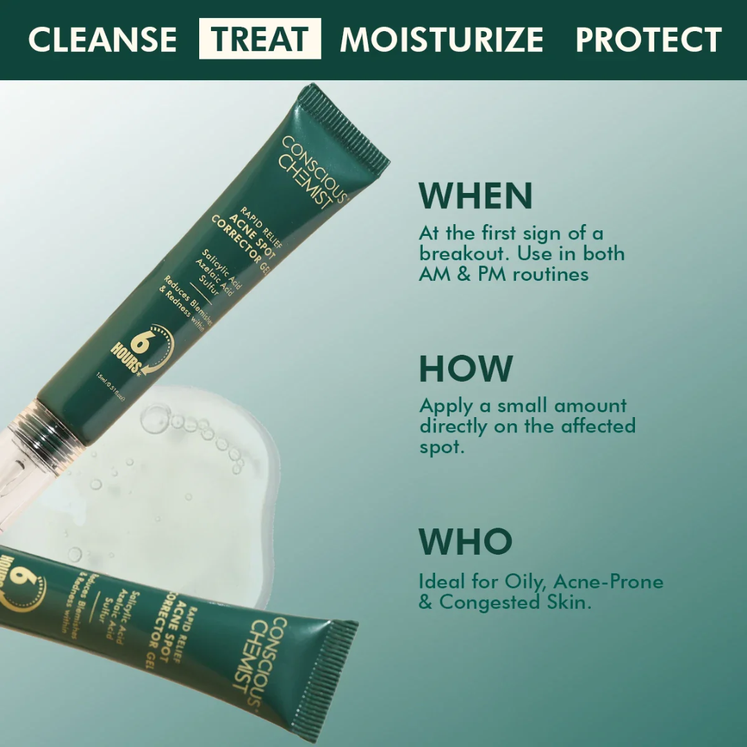 Conscious Chemist Acne Relief Gel | Reduces Pimples Fast | Controls Oil | Calms Redness