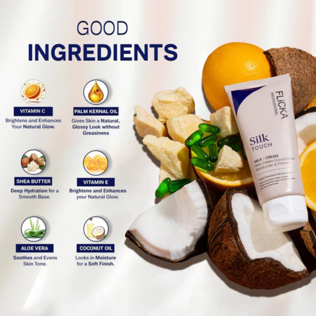 Flicka 3-in-1 Silk Touch Primer For Flawless makeup base – Hydrate, Blur pores & Perfect glowy base