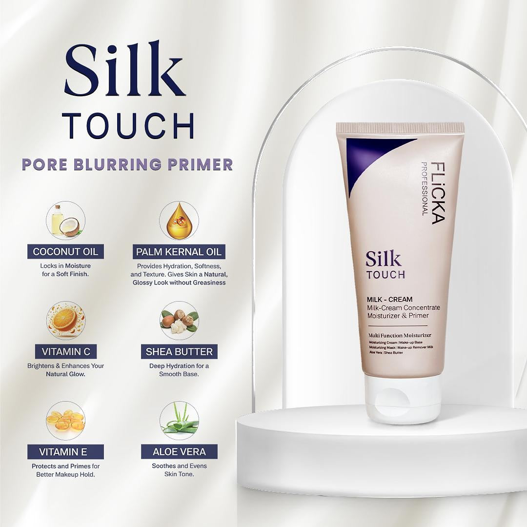 Flicka Silk Touch 3 in 1 Moisturizer and Primer for Face | Long-Lasting, Flawless and Dewy Makeup Base | Pore Minimizer | All Skin Types
