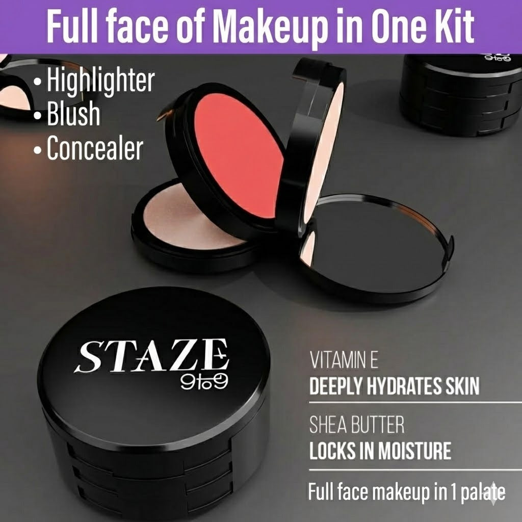 STAZE Glow 3-in-1 Pocket Beauty Kit | Concealer + Blush + Highlighter | Buildable, Blendable, 12-Hour Wear